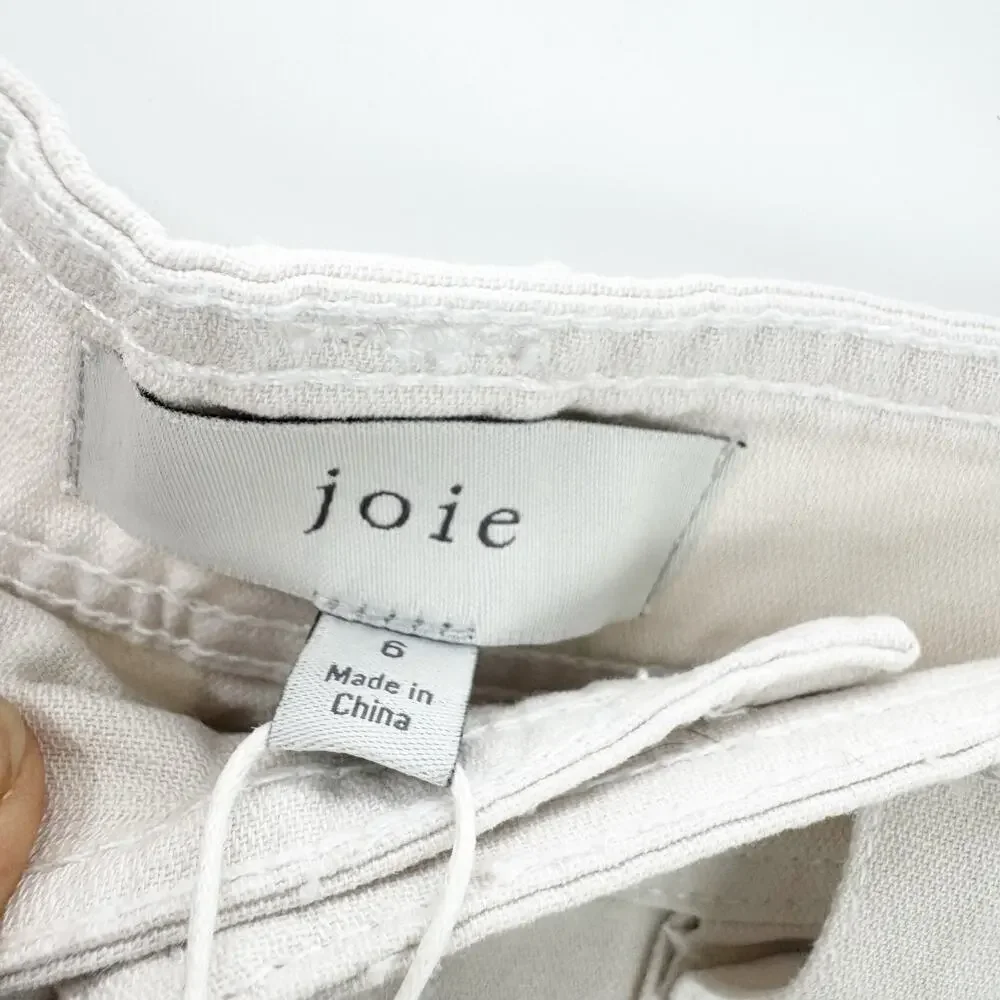 Joie Cotton Linen Blend Larkin Cropped Straight Leg Pants White Sand Size 6 NWT